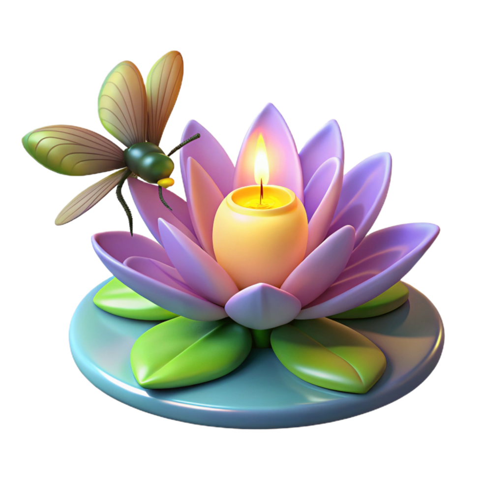 Serene Lotus Flower with Candle and Insect png