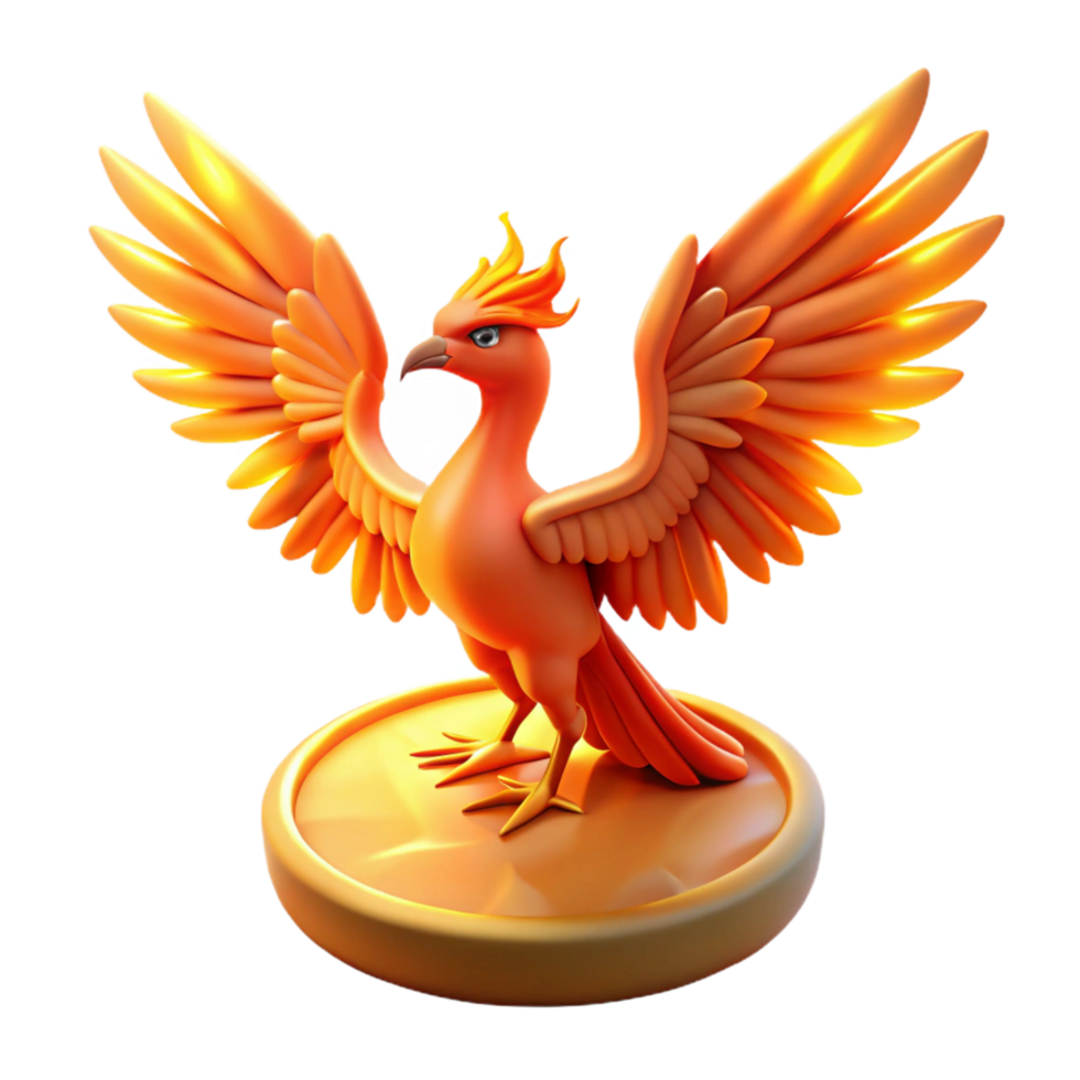 3D Render of a Mythical Firebird on a Golden Pedestal png