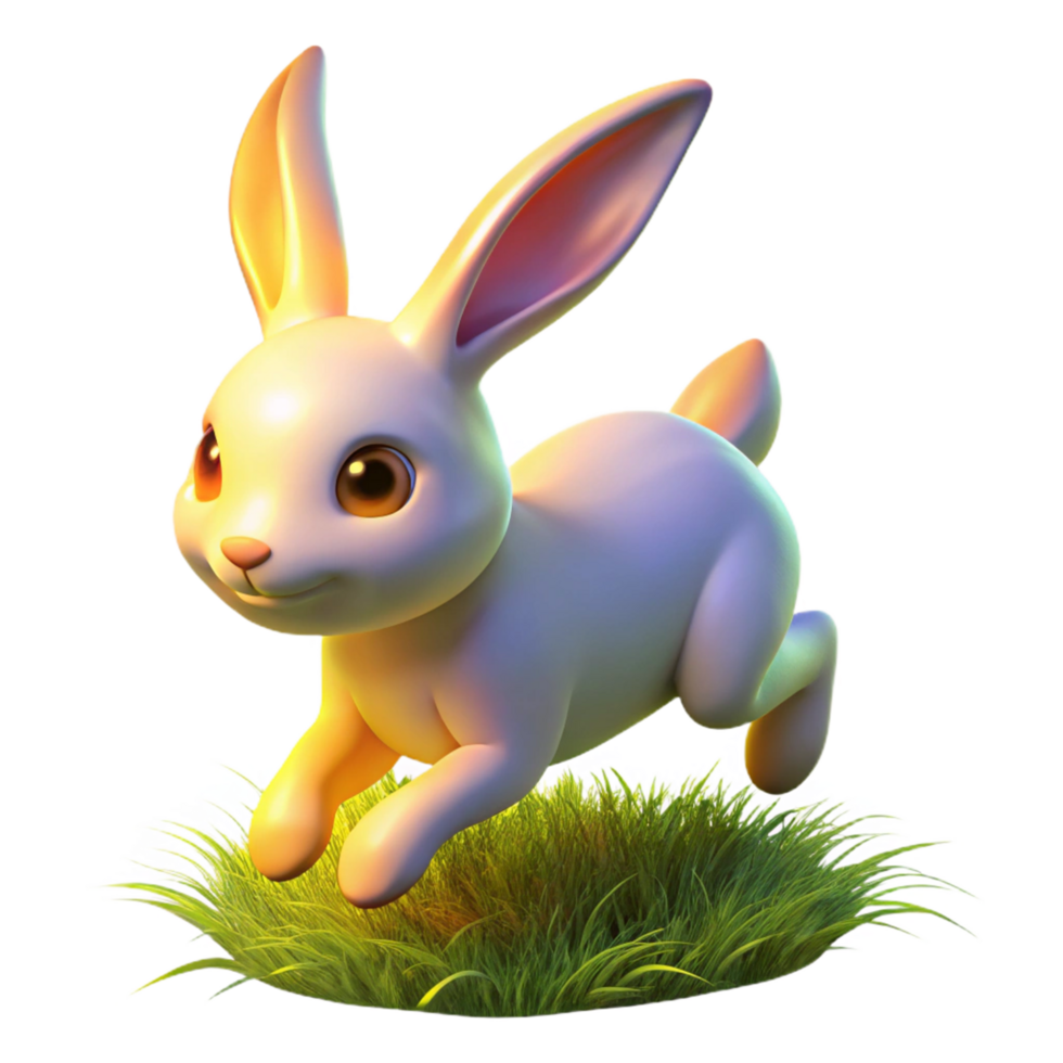 Adorable 3D Render of a White Bunny Hopping in Grass png