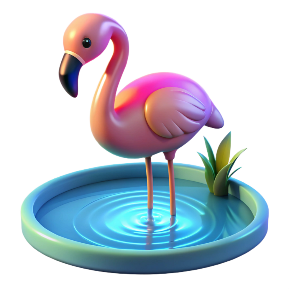 3D Render of a Flamingo in a Pool png