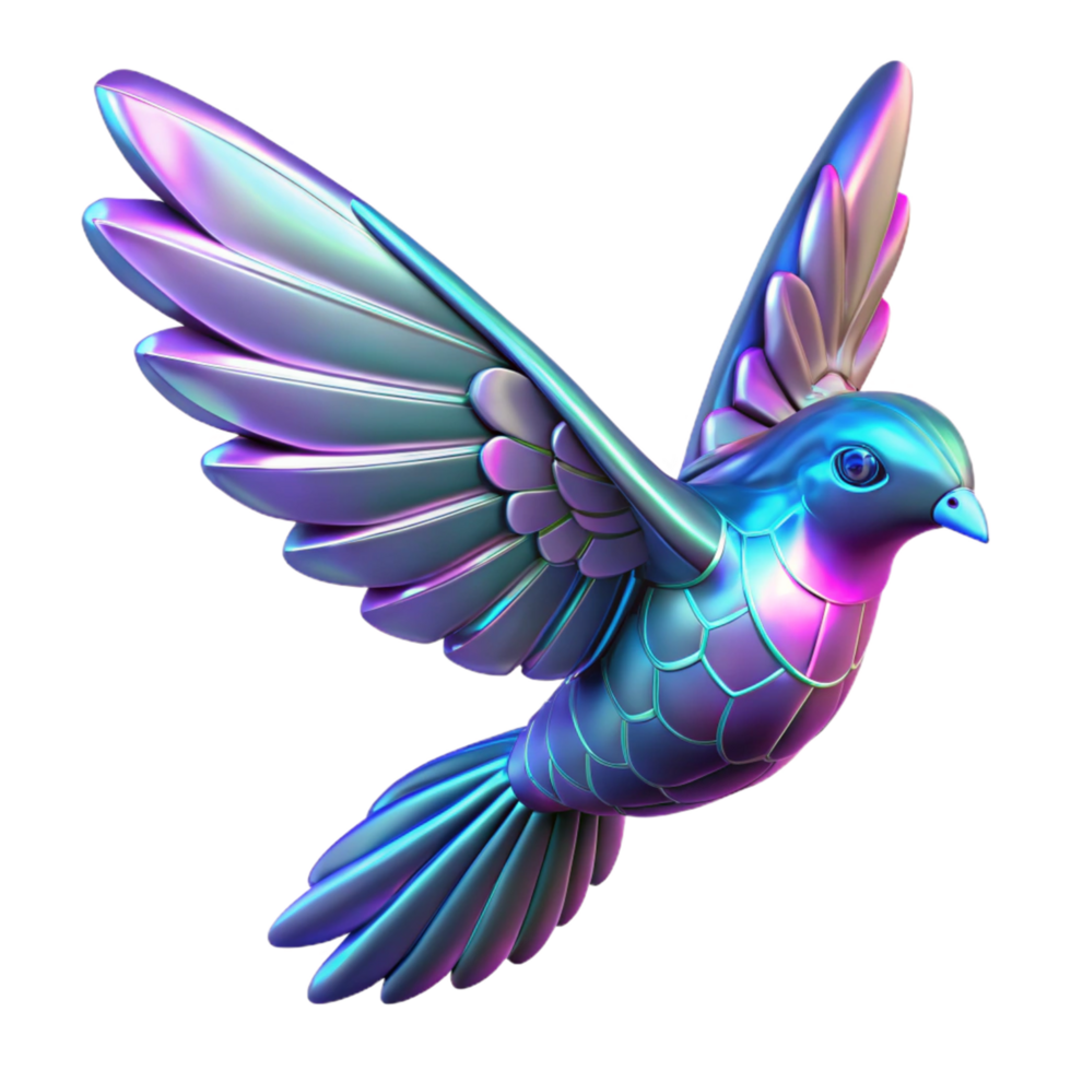iridescent, metallic, bird, wings, flight, digital art, 3D rendering, avian, creature, fantasy, artwork png