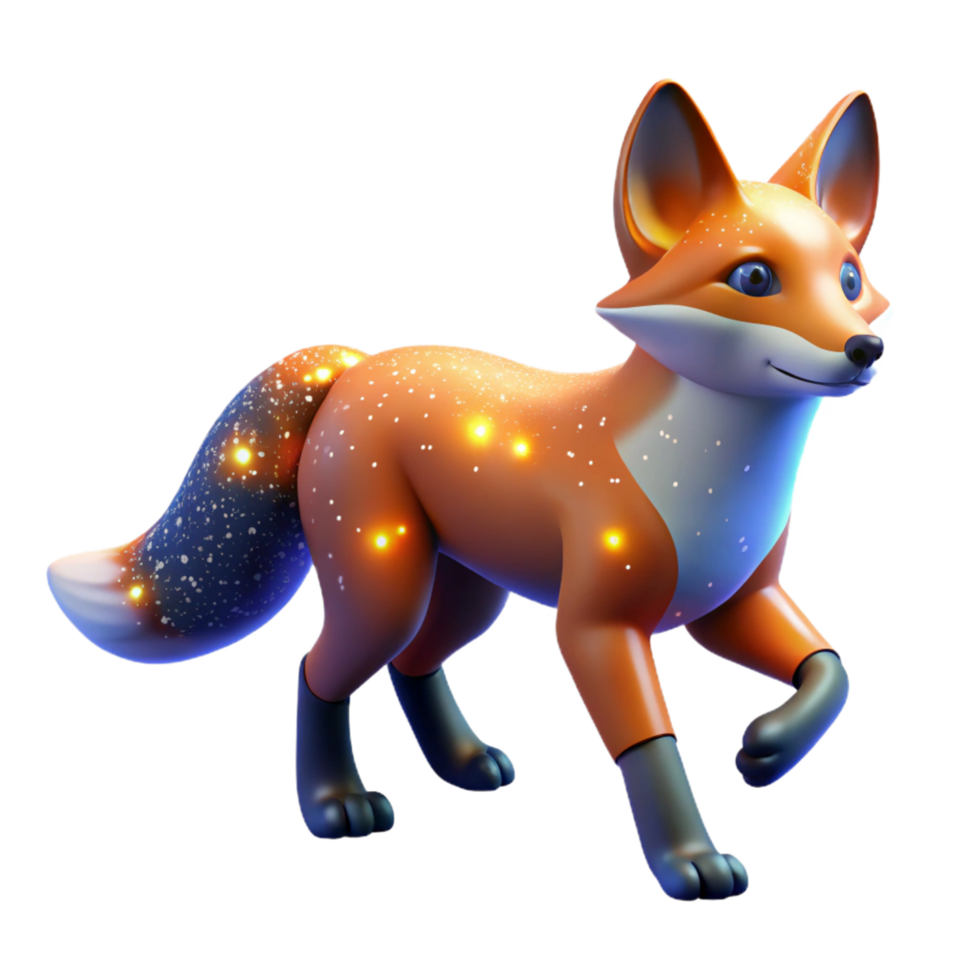 3D Render of a Sparkling Fox with a Galaxy Tail png