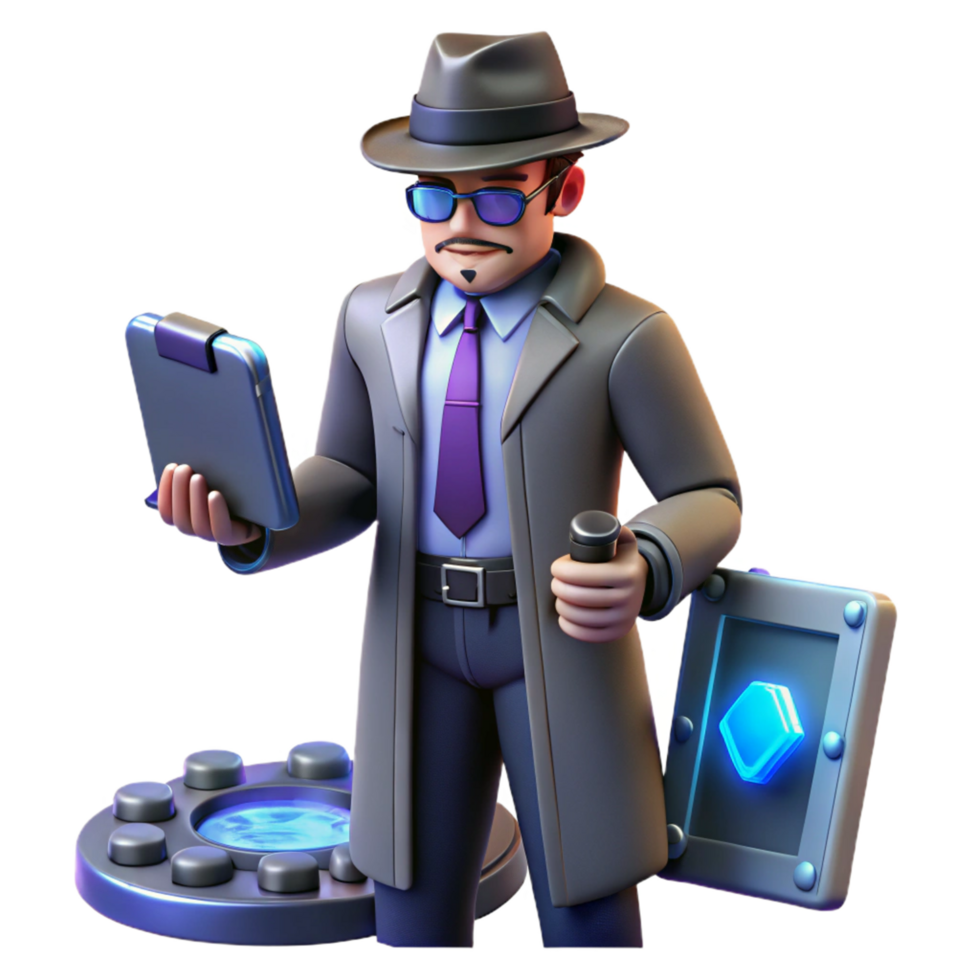 3D Render of Sleuth Investigating a Mysterious Gem png