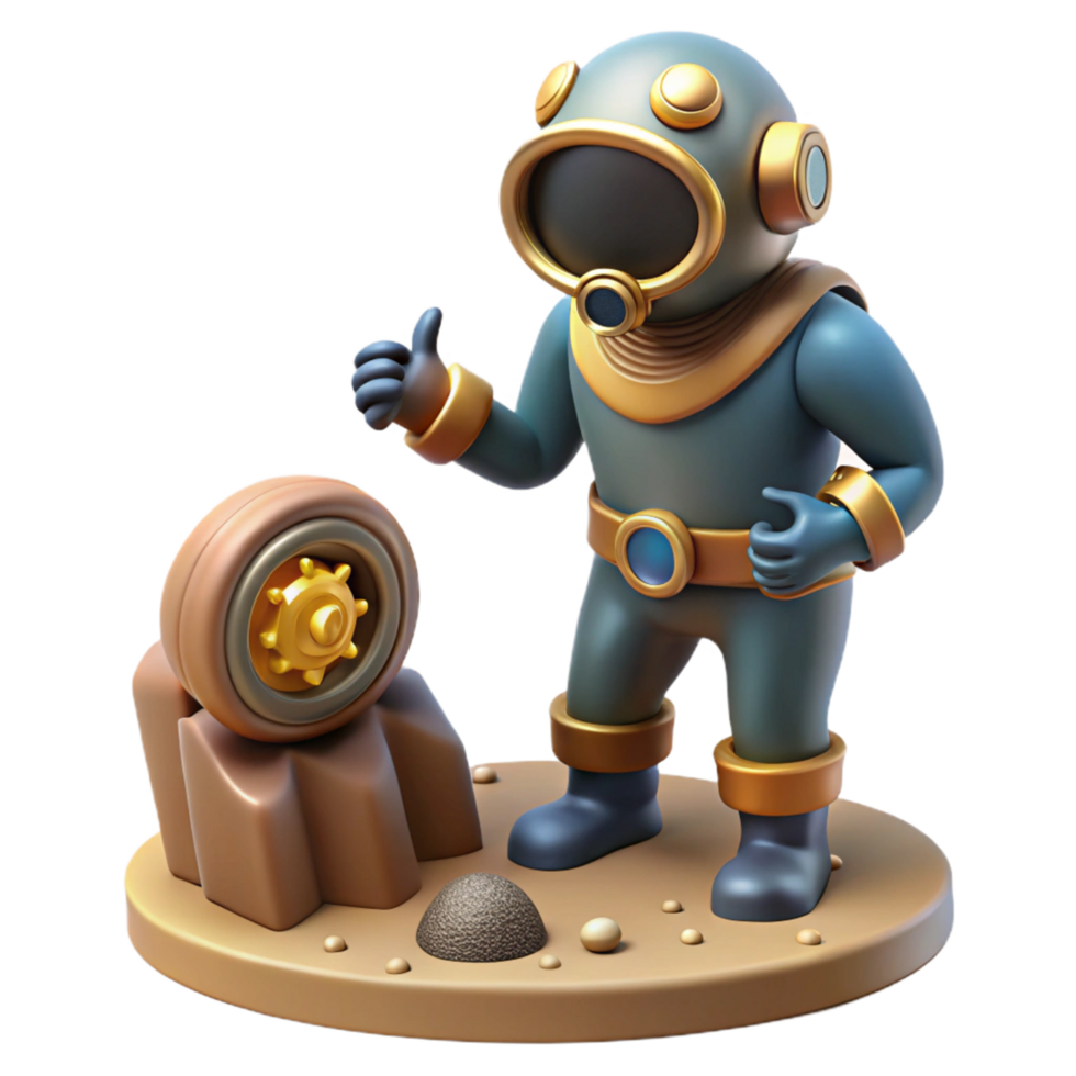 3D Render of Diver with Thumbs Up Beside a Gear png
