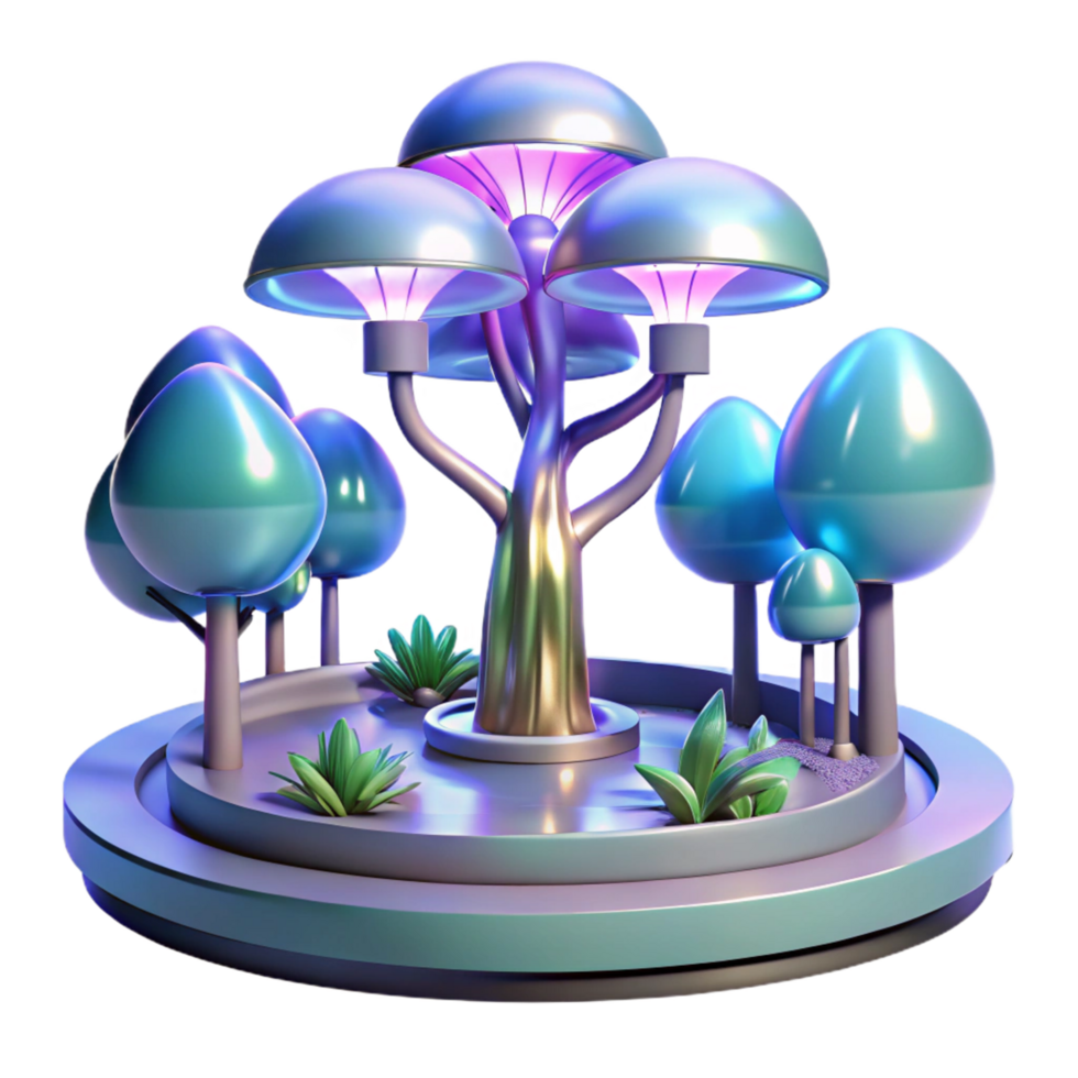 Glowing Mushroom Tree in a Circular Garden png