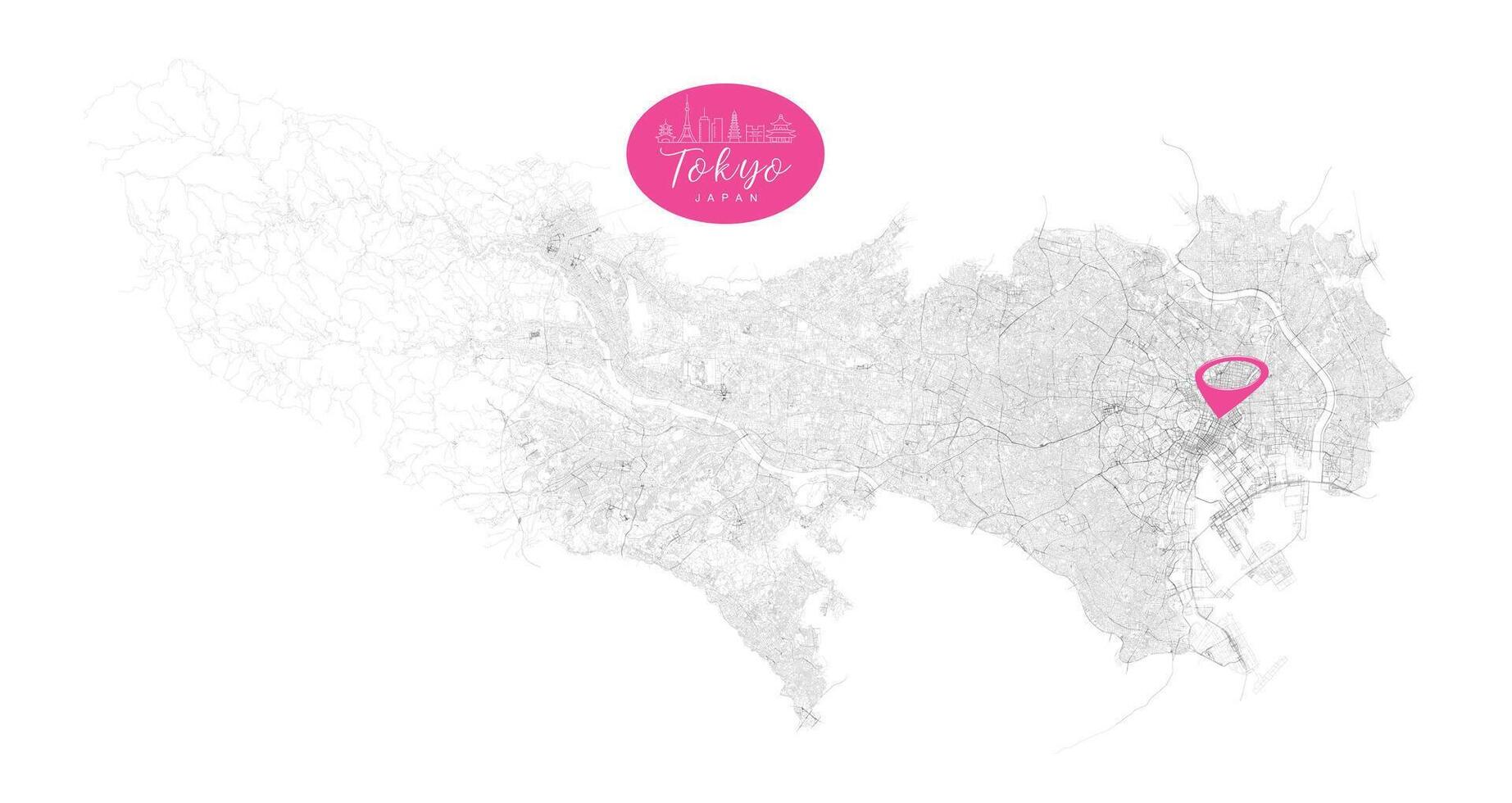 Tokyo capital city of Japan,Urban Streets Roads Map with city center location pin, illustration element image vector