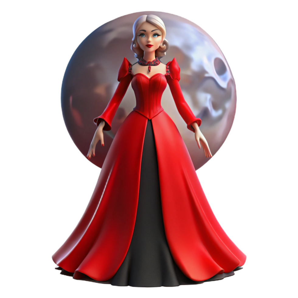 Fairytale Queen in Red Gown Under the Moon png