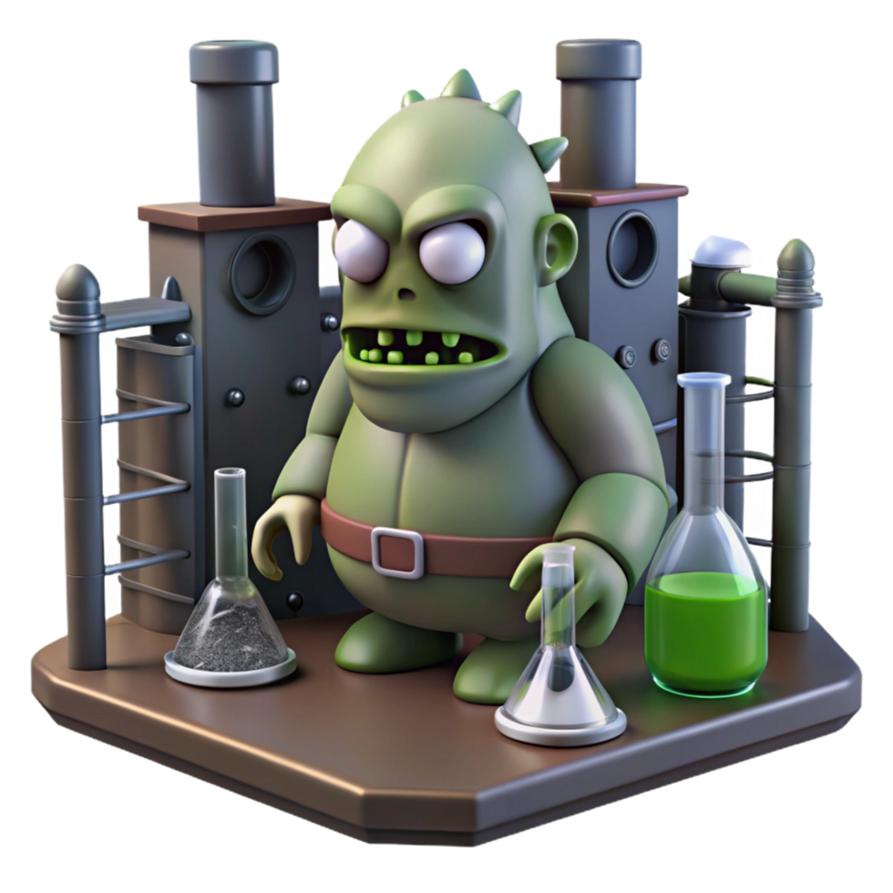 Zombie Creature in a Laboratory with Chemical Experiments png