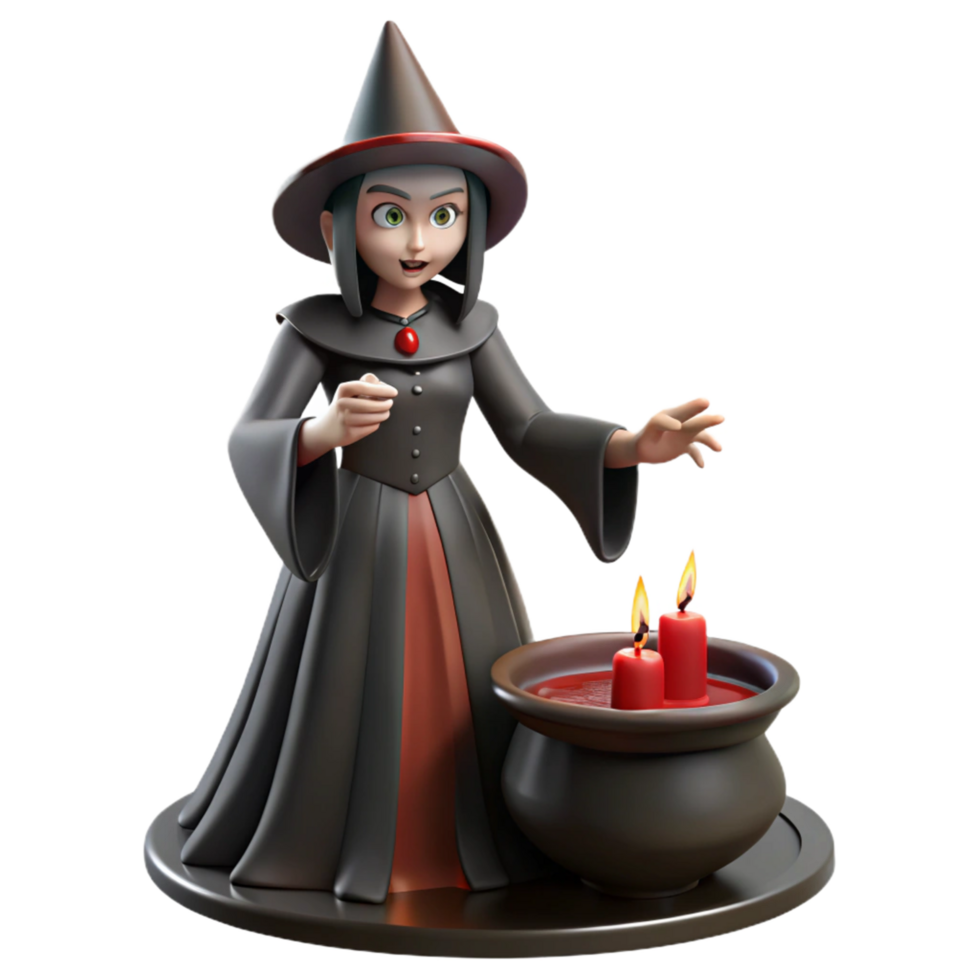 3D Render of a Witch Casting a Spell with Candles png