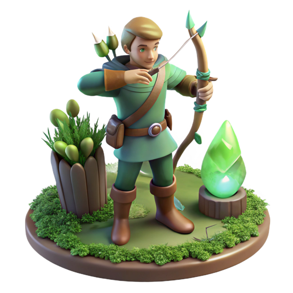 3D Render of Archer in Fantasy Setting with Gem png