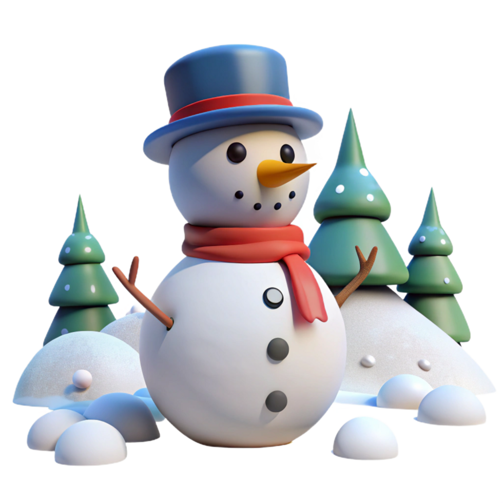 3D Render of a Festive Snowman in a Winter Wonderland png