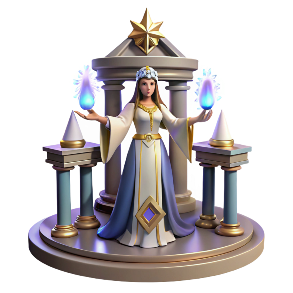 3D Render of a Priestess with Magical Flames in an Ancient Temple png