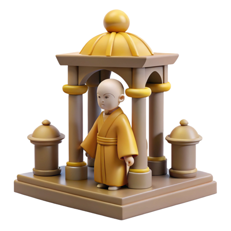 3D Render of Young Monk in a Temple Pavilion png