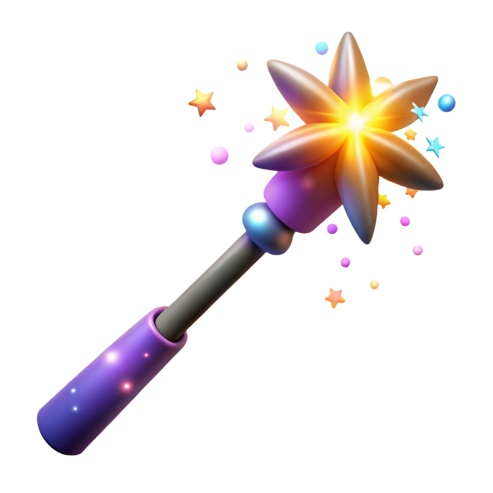 Magical Wand with Glowing Starburst and Sparkling Particles png