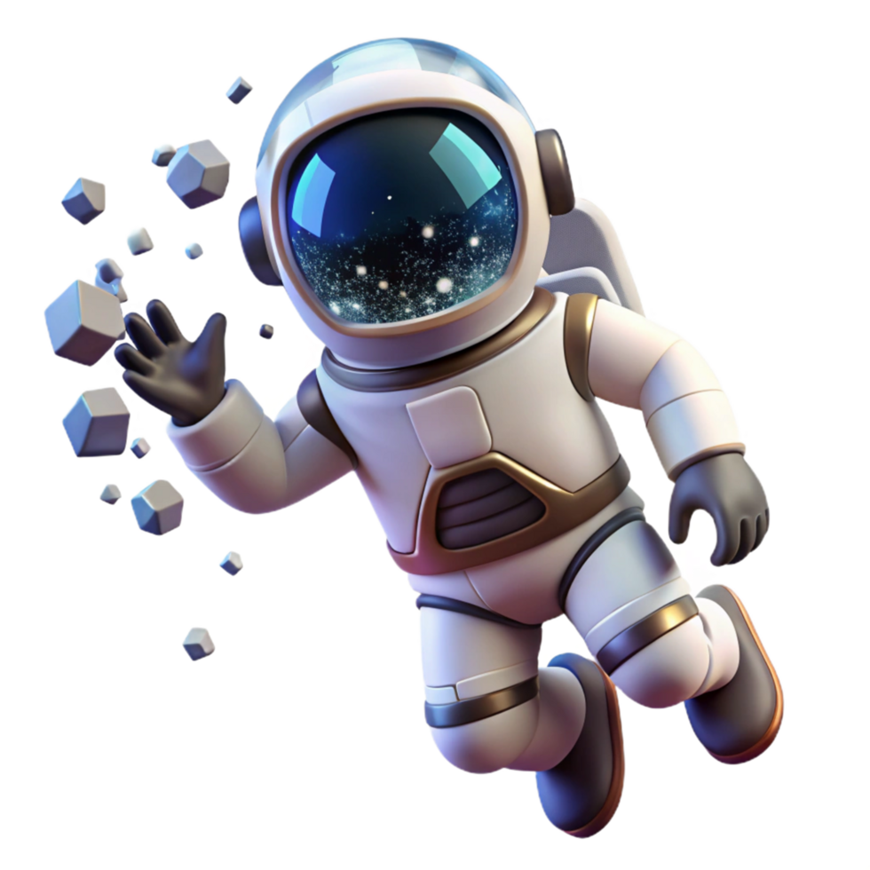 3D Render of Astronaut in Space with Floating Cubes png