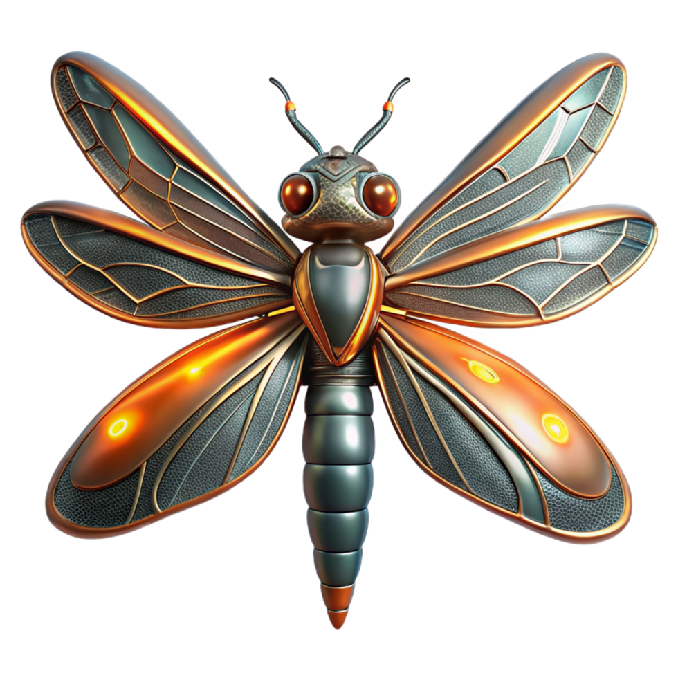 Metallic Insect with Illuminated Wings 3D Render of a Biomechanical Firefly png