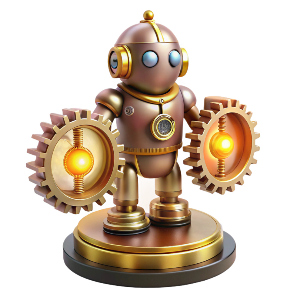 Steampunk Robot with Gears A 3D Model of Retro Futuristic Machinery png