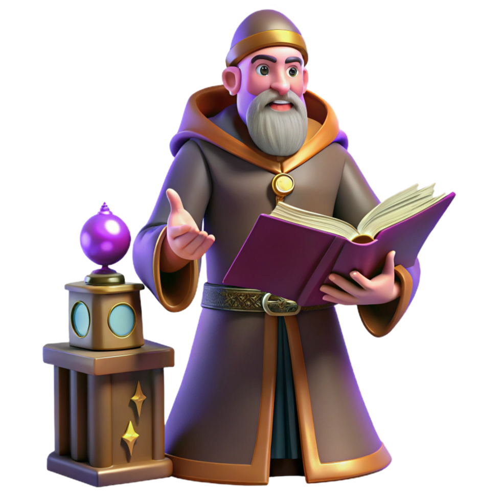 Wise Wizard Reading Ancient Book Fantasy Illustration png