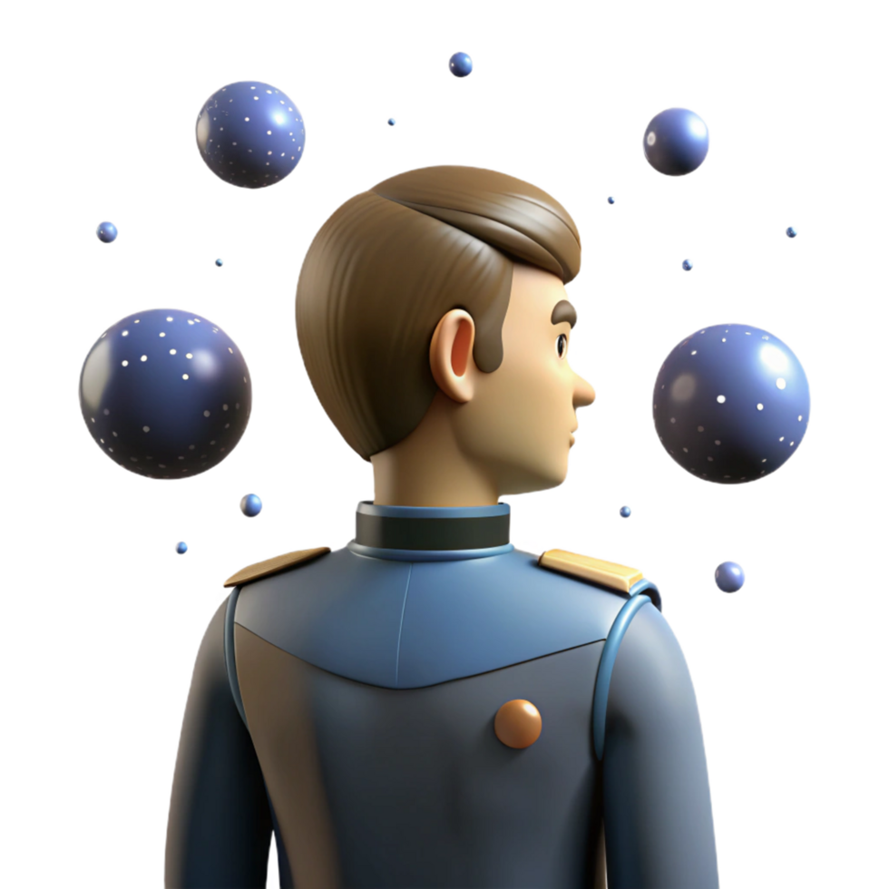 Contemplation A 3D Render of a Figure Surrounded by Orbs png