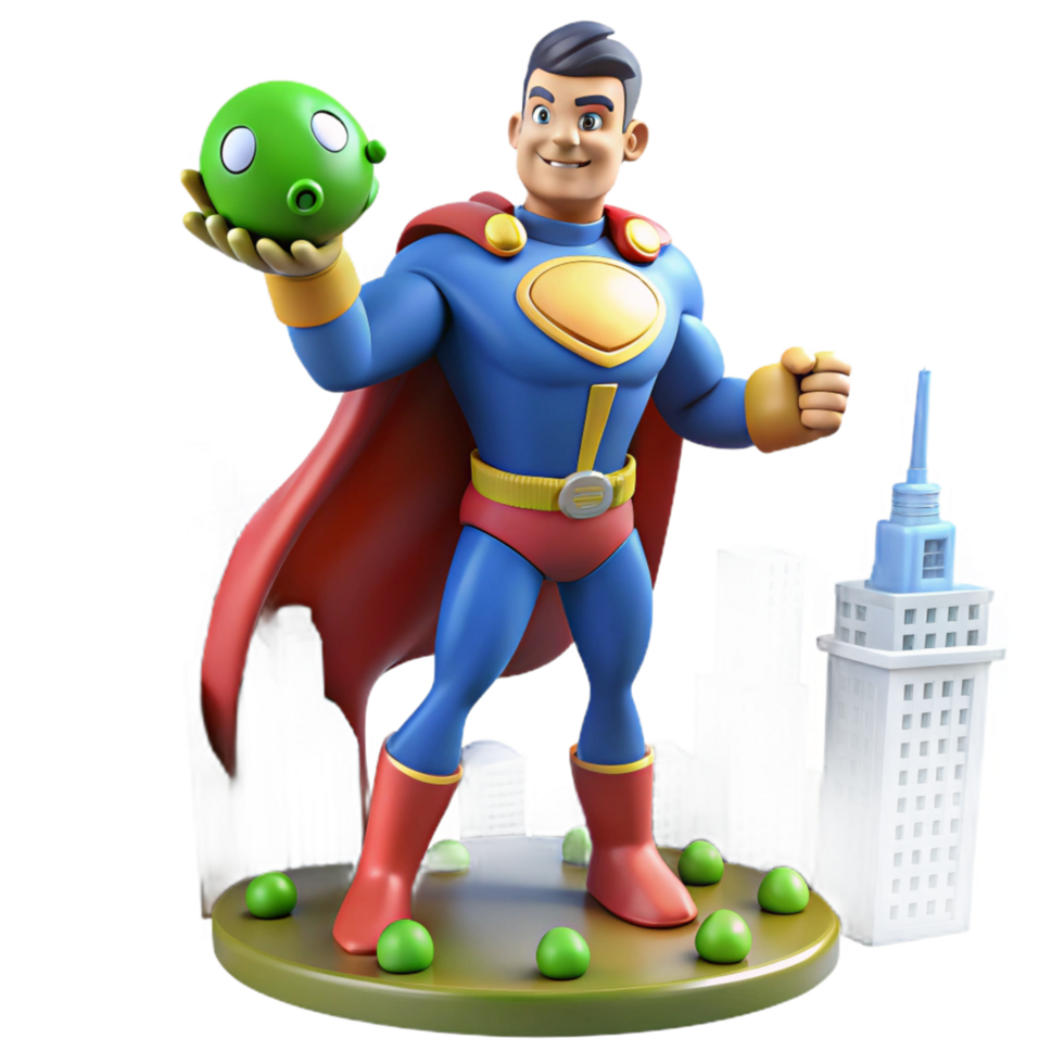 Superhero Defeats Green Slime Monster in Cityscape png
