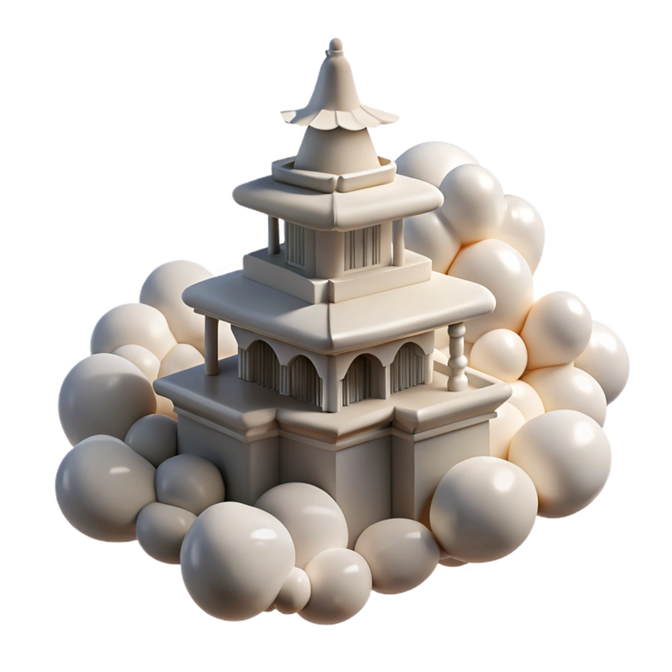 3D Render of an Asian Style Pagoda on Clouds png