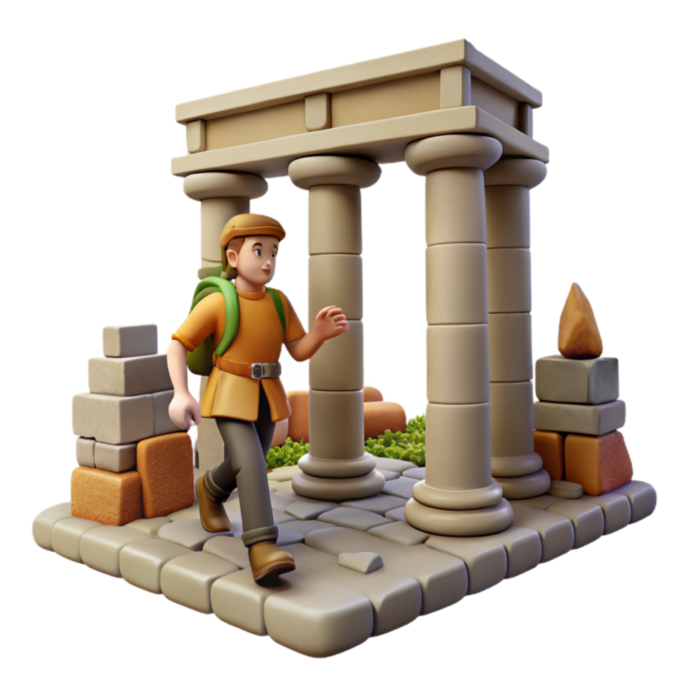 3D Render Adventurer Exploring Ancient Ruins png