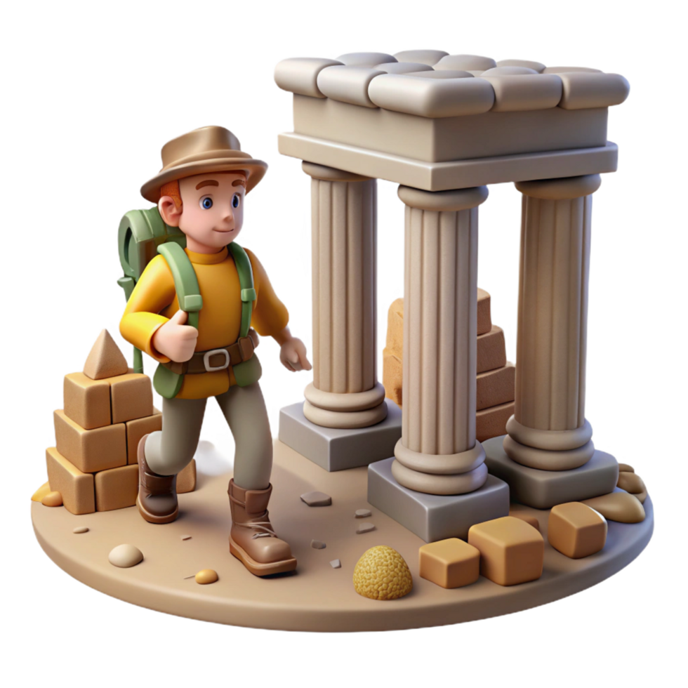 3D Render of Adventurer Exploring Ancient Ruins png
