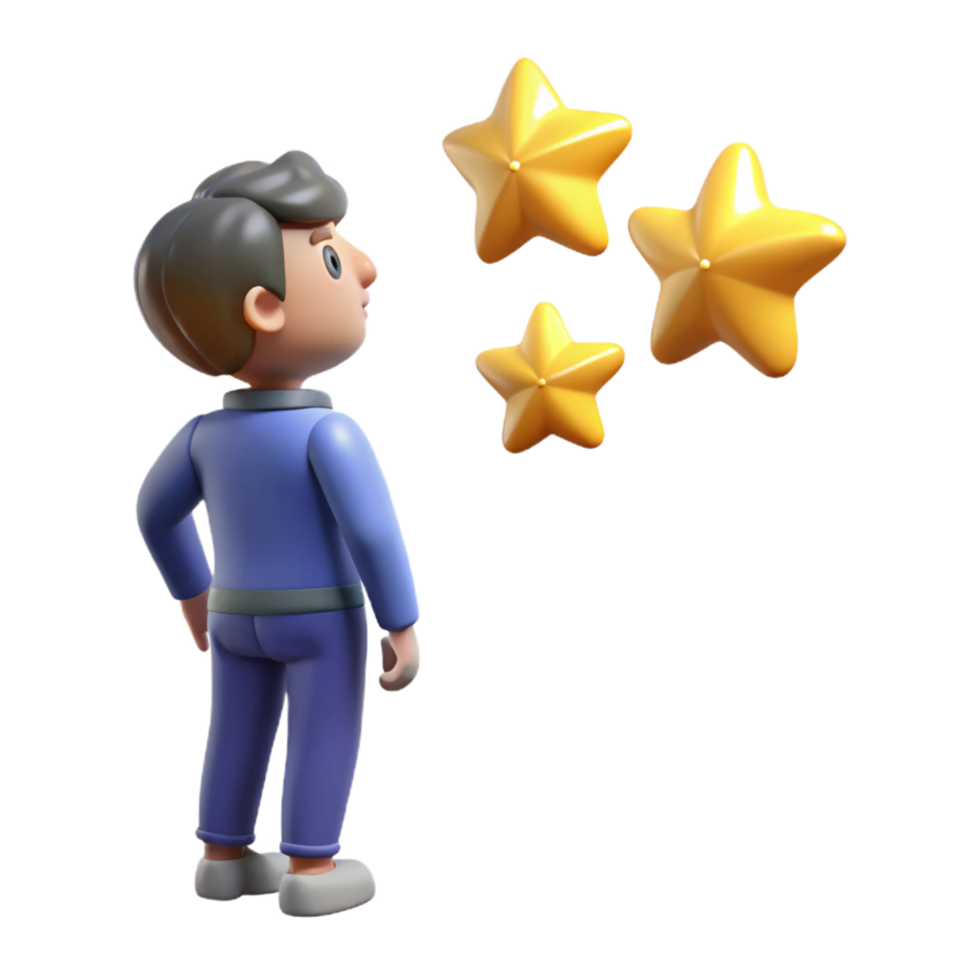 3D Render of Person Gazing at Golden Stars Aspirations, Dreams, and Goals png
