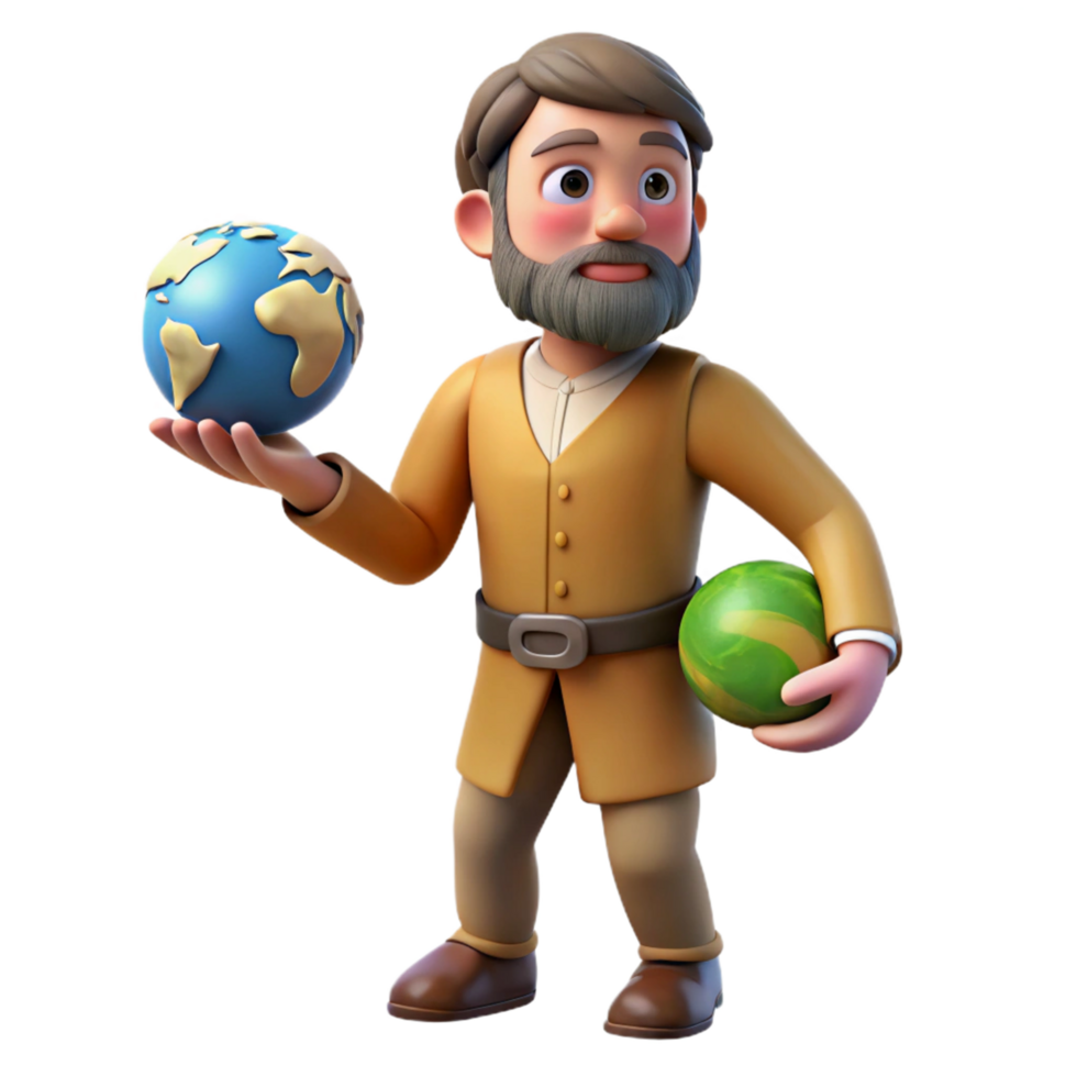 Cartoon Man Holding Earth and Globe A 3D Render png