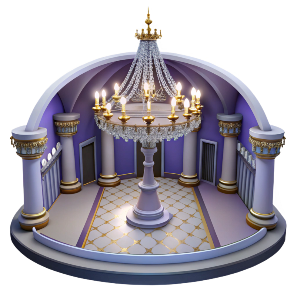 3D Render of Elegant Crystal Chandelier in a Classical Dome Room png
