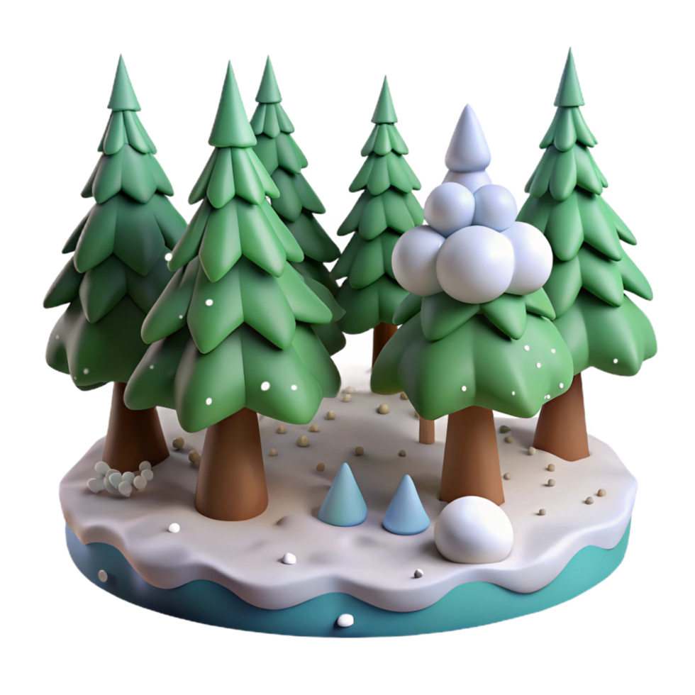 Winter Wonderland 3D Render of Snowy Forest Scene png