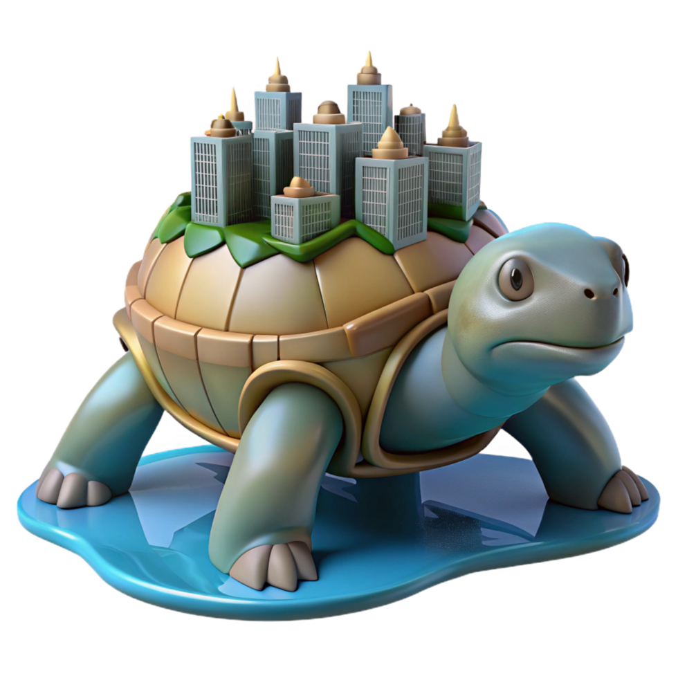 Cityscape on a Tortoise Shell A 3D Render of Urban Development and Slow Progress png