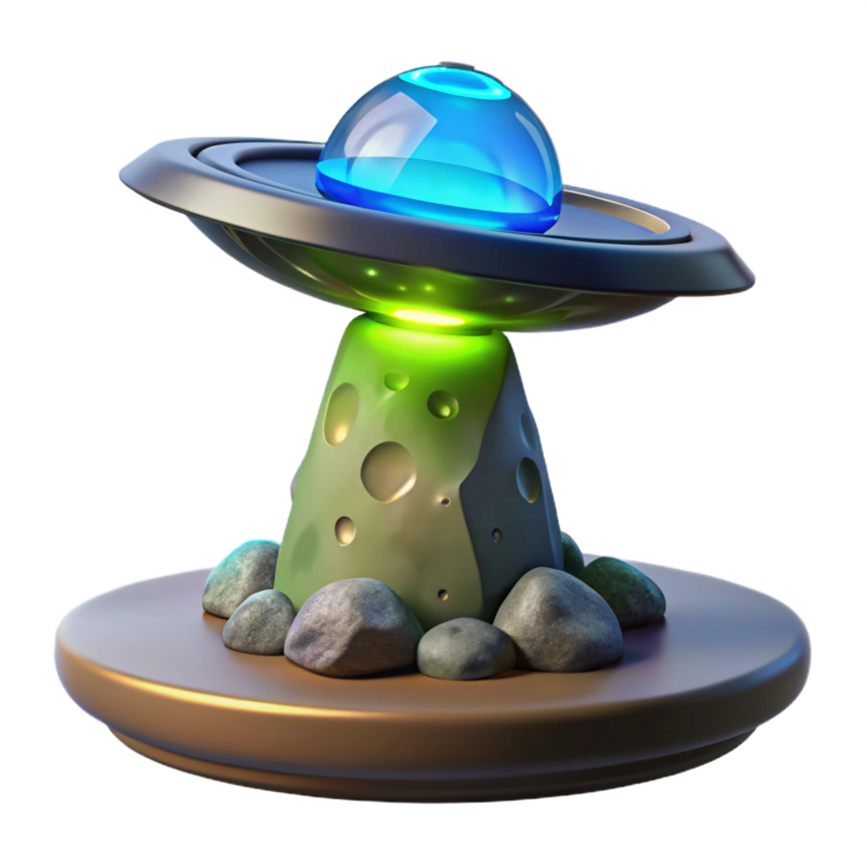 3D Render of a Futuristic Spaceship Landing on a Rocky Terrain png