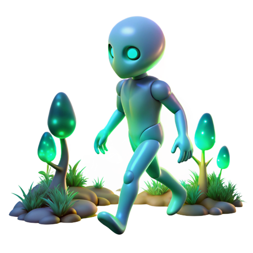 Glowing Mushroom Forest A 3D Render of an Alien Exploring a Bio-Luminescent Landscape png