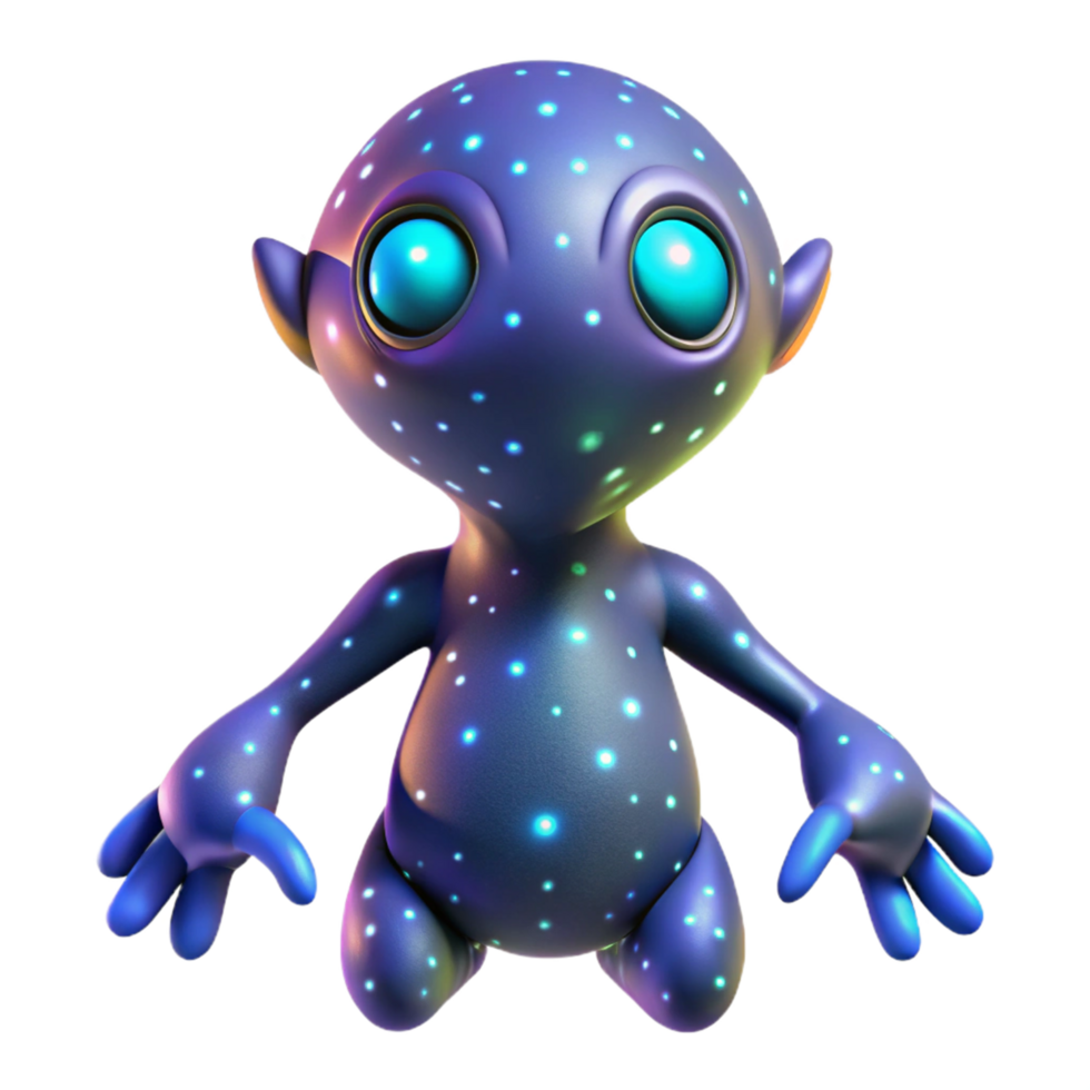 Glowing Alien Creature 3D Render of a Cute, Friendly Extraterrestrial Being png
