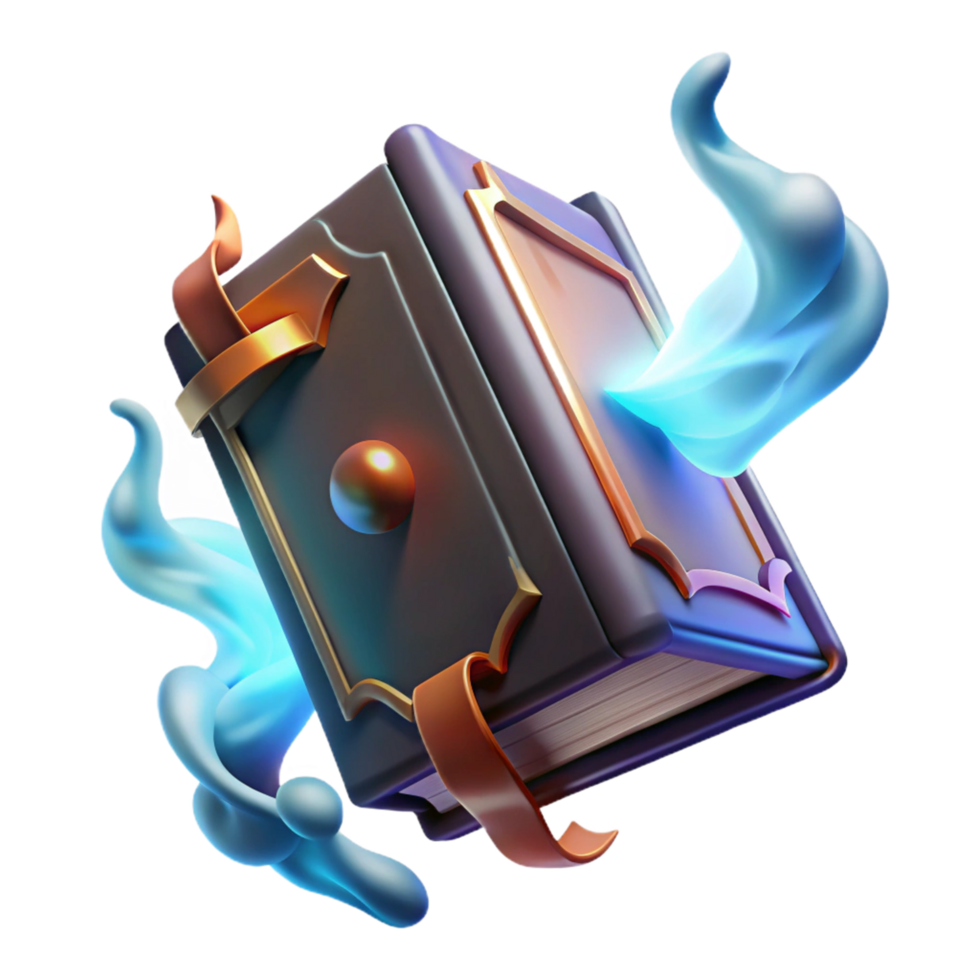 Enchanted Book 3D Render of Magical Grimoire with Blue Flames png