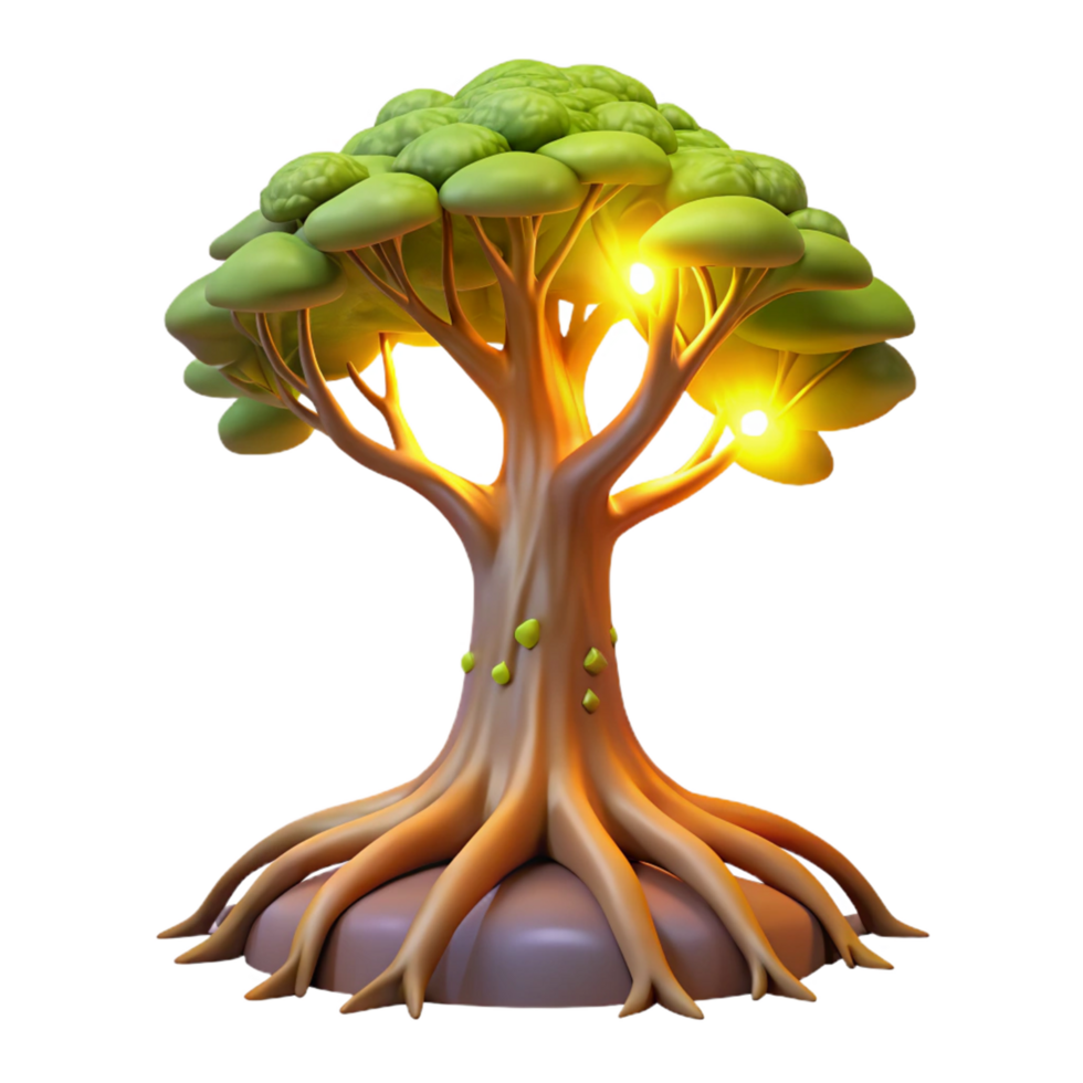 Glowing Fantasy Tree 3D Render of Magical Illuminated Tree png