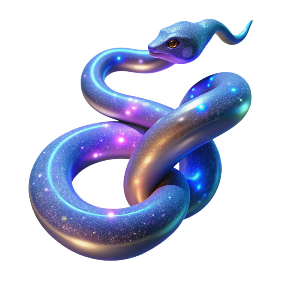 Cosmic Serpent A 3D Render of a Glowing, Knotted Snake with Nebula Texture png