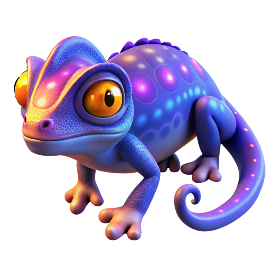 Glowing Chameleon 3D Render of a Fantasy Reptile png