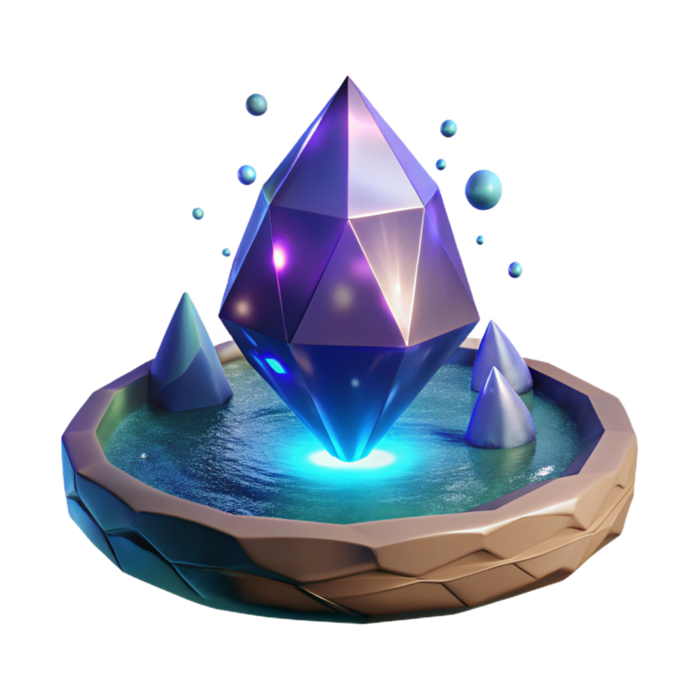Luminous Gemstone in Mystical Pool 3D Render png