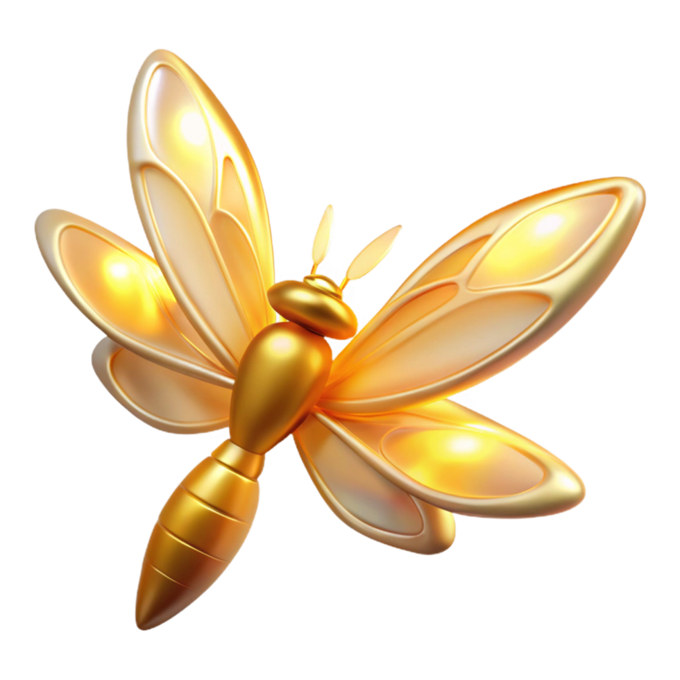 Golden Insect with Luminous Wings 3D Render png