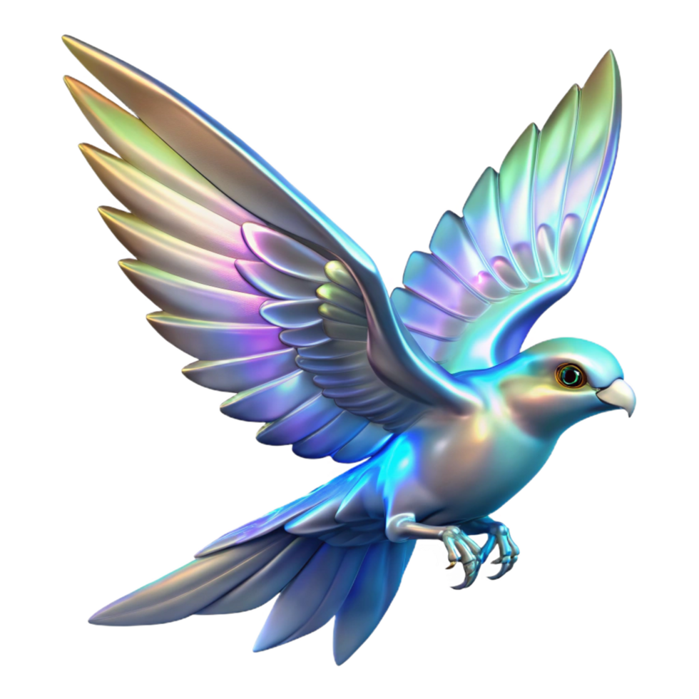 Iridescent Bird in Flight A 3D Render of a Fantasy Avian png