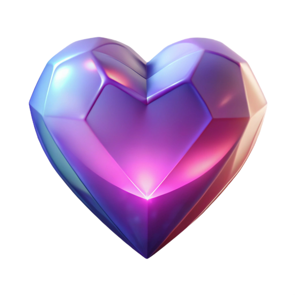 Luminous Gem Heart 3D Render of a Facetted Crystal Heart png
