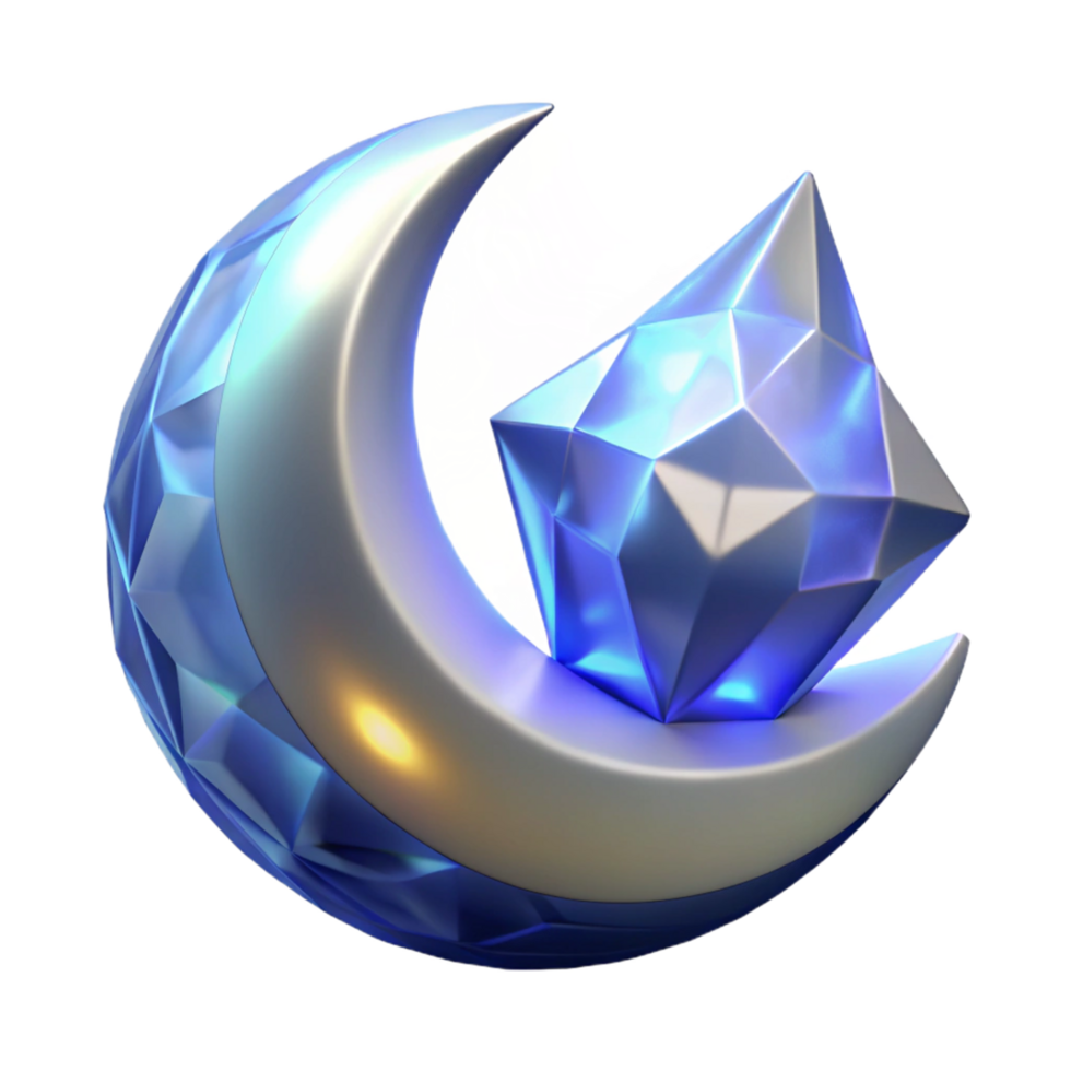 Crescent Moon and Gemstone A 3D Render of Celestial Bodies png
