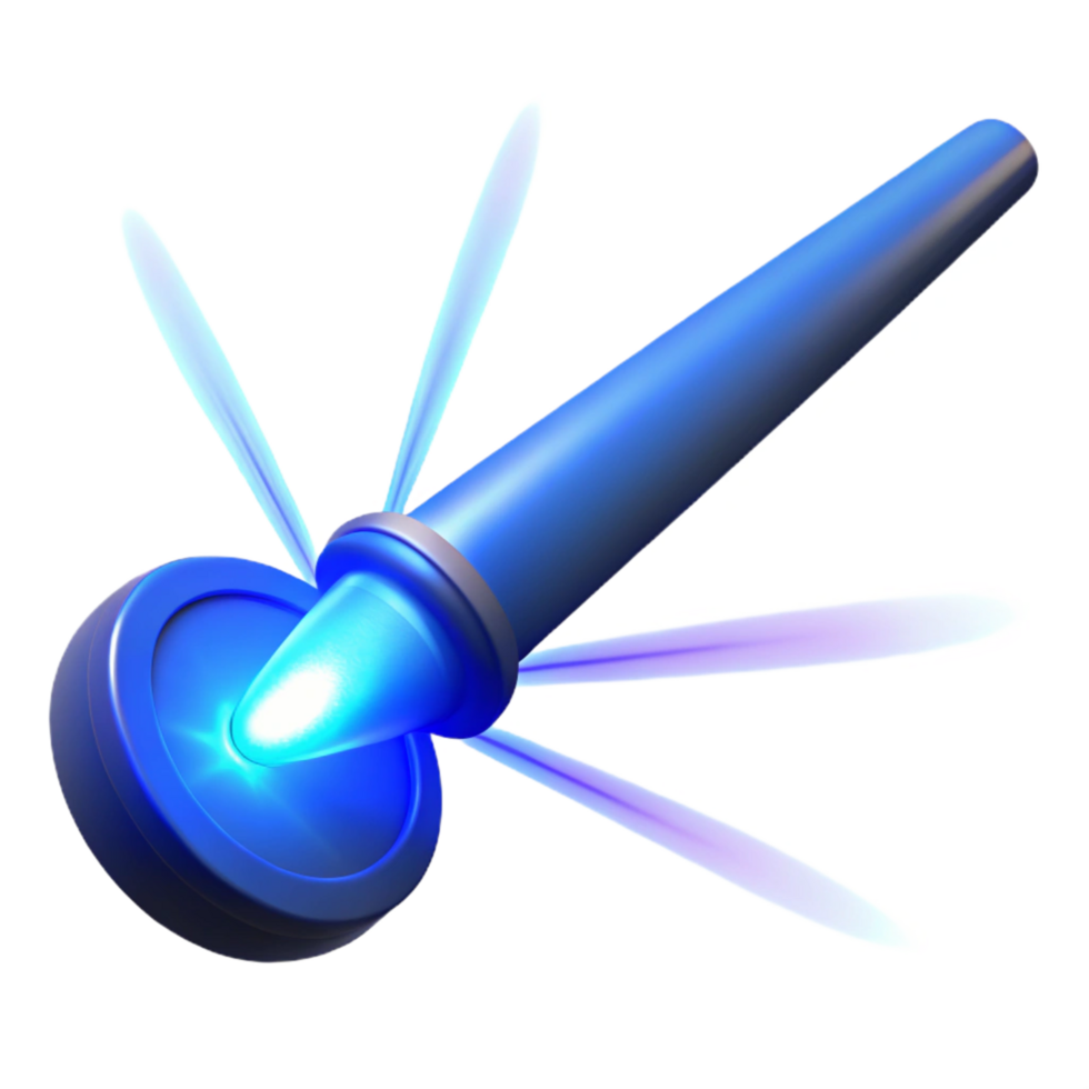Futuristic Blue Energy Weapon Glowing Tip, Circular Base, and Extending Wings png