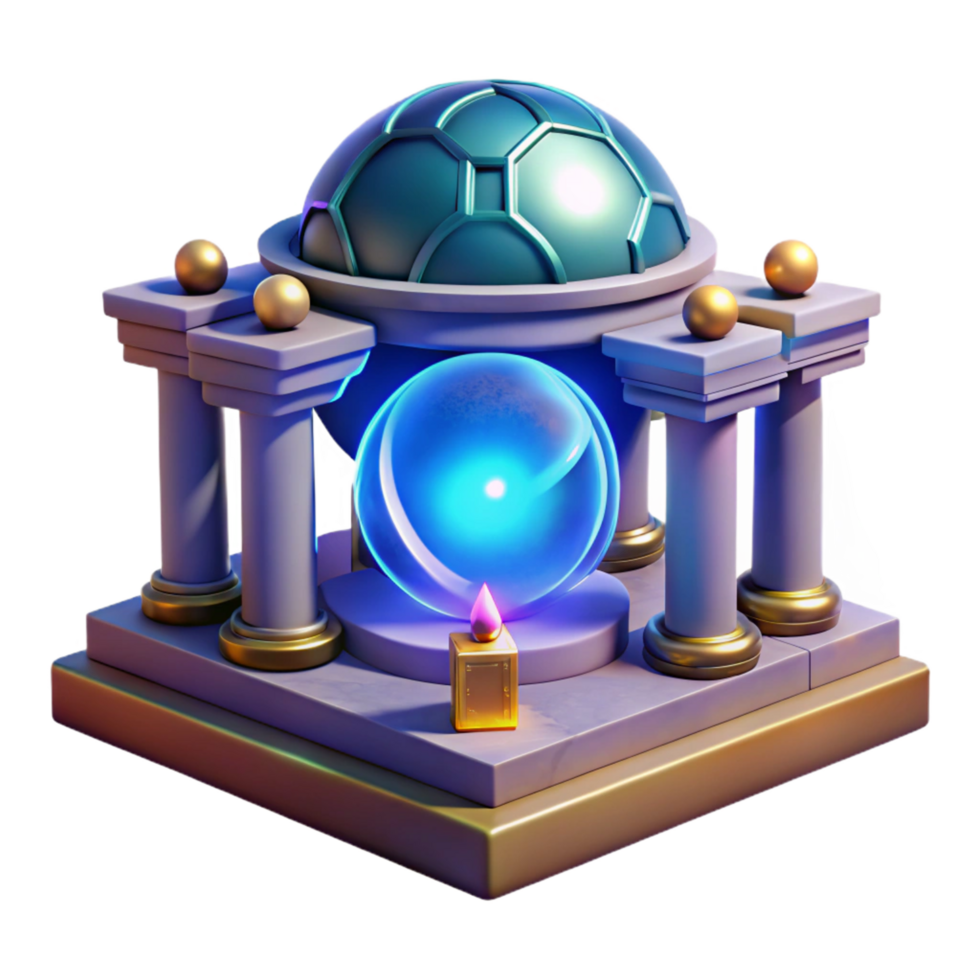 Mystic Crystal Orb Shrine 3D Render of Ancient Columns, Dome, and Glowing Sphere png