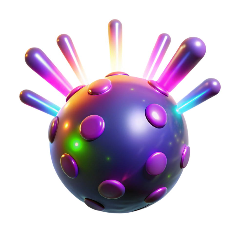 Abstract 3D Virus Rendering Glowing Orb with Spikes png