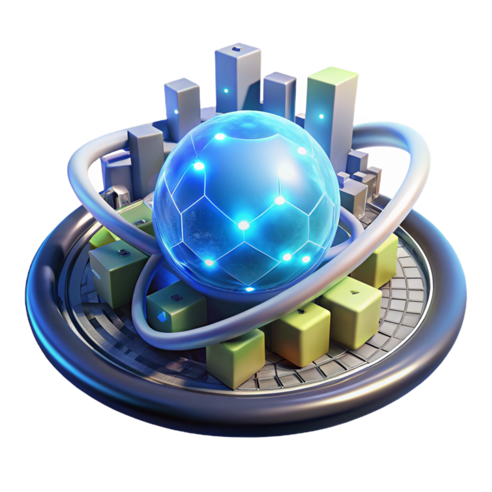 Global Network Infrastructure A Futuristic Cityscape of interconnected Data Cubes png