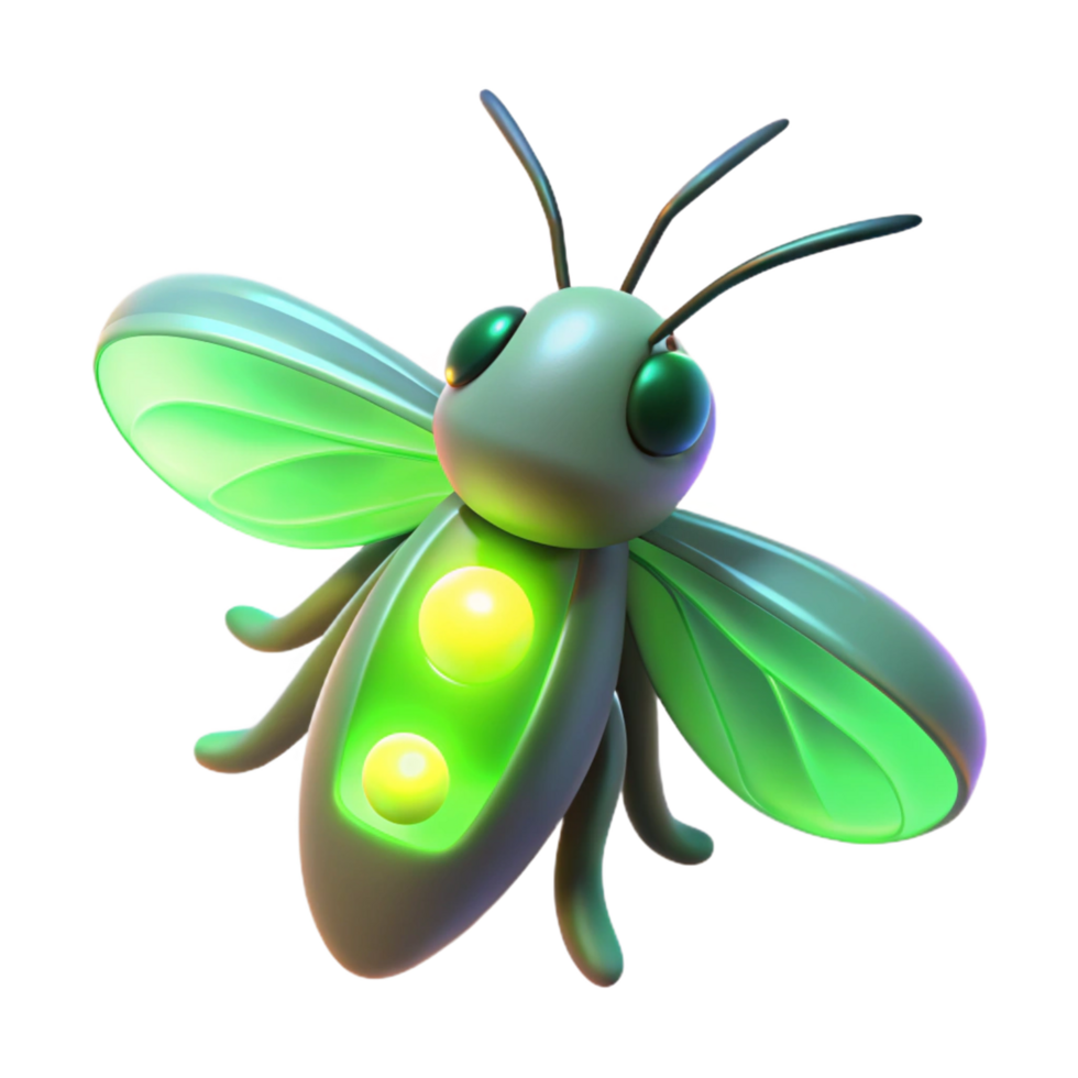 Glowing Insect 3D Render of a Firefly with Green Wings png