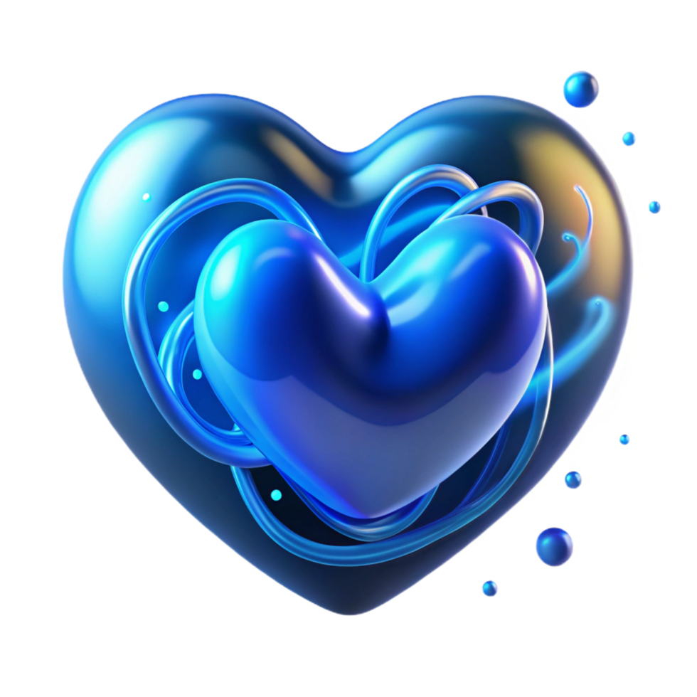 Abstract Blue Heart 3D Render of a Glossy Heart with Swirling Energy png